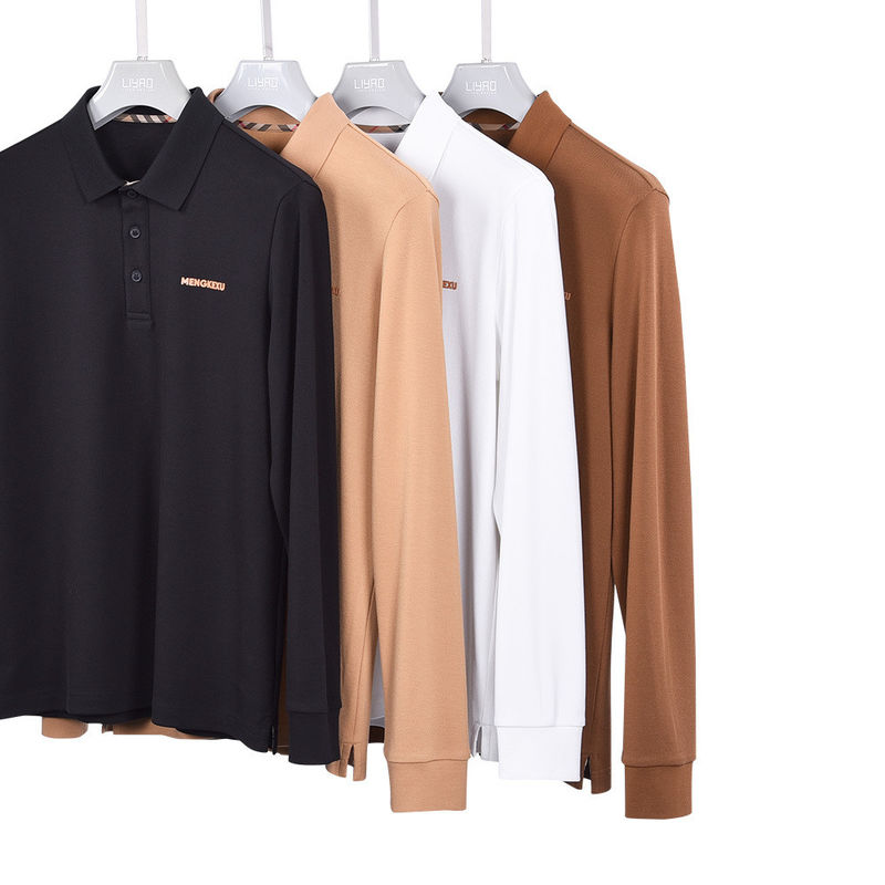 Mensen polo shirts met lange mouwen huidvriendelijk katoen spandex mengsel met aangepast logo