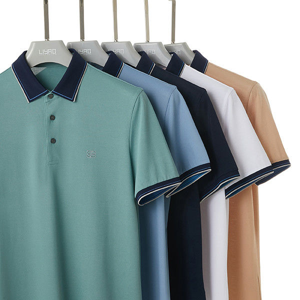 95% polyester, 5% spandexstof, golf-t-shirts met zwarte halsband