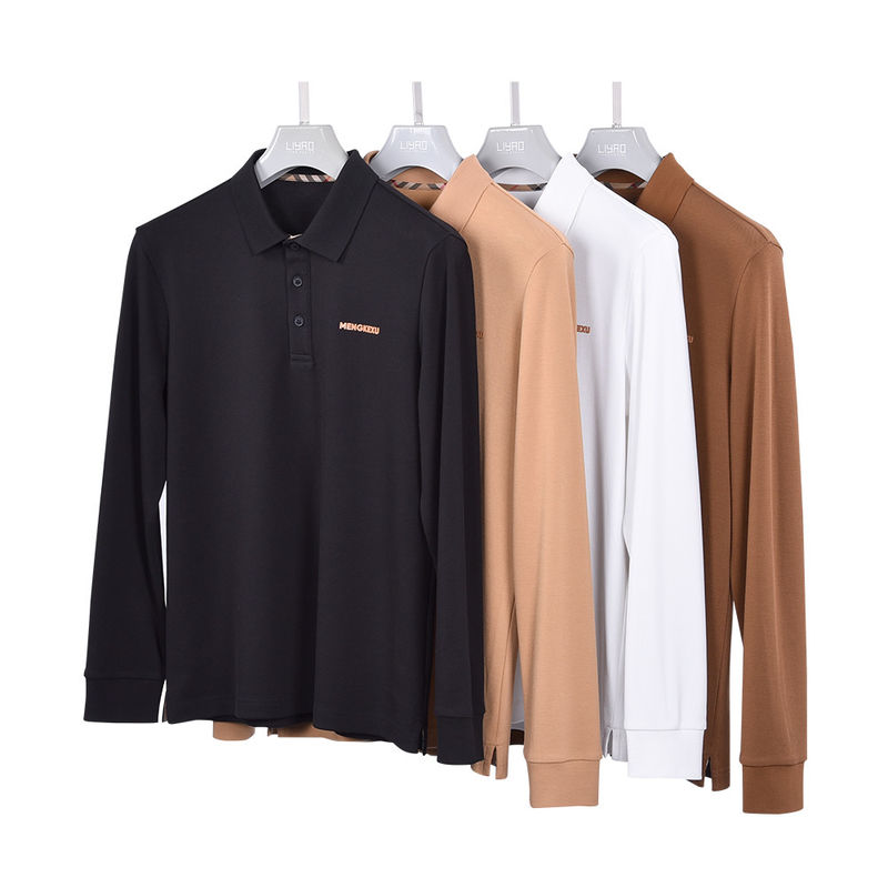 Logo Patroon Custom Polo shirts Mensen meest populaire lange mouw katoenen rib kraag shirt