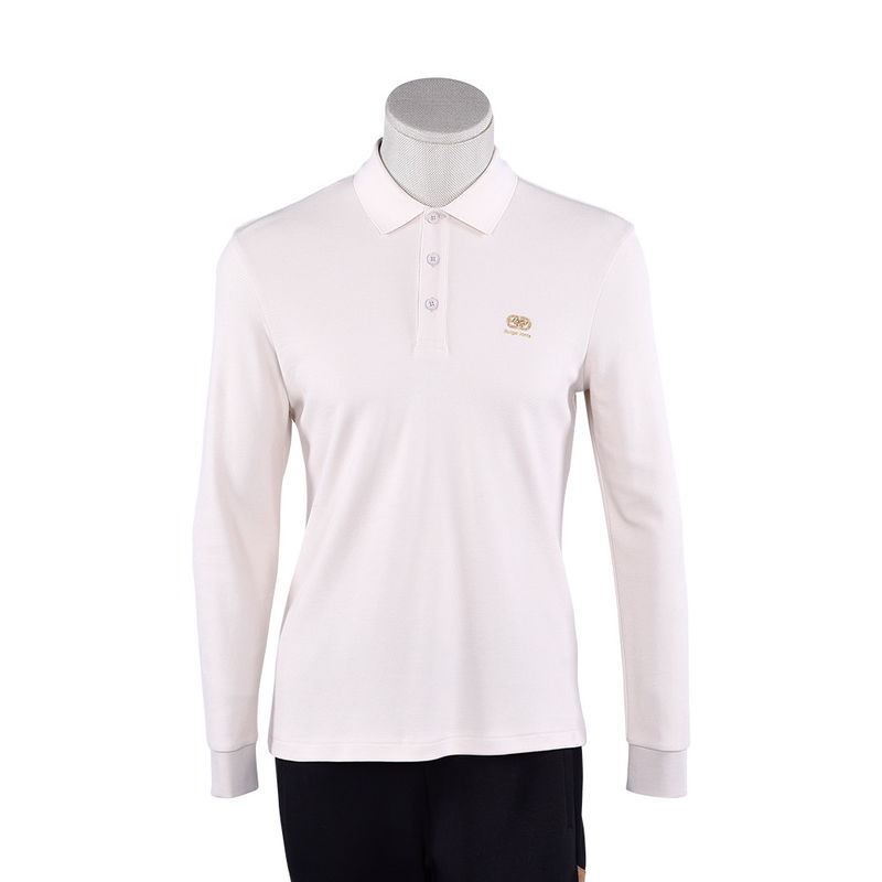 Anti-wrinkle polo T-shirt in wit lange mouw Custom logo stof Gewicht 170-210g