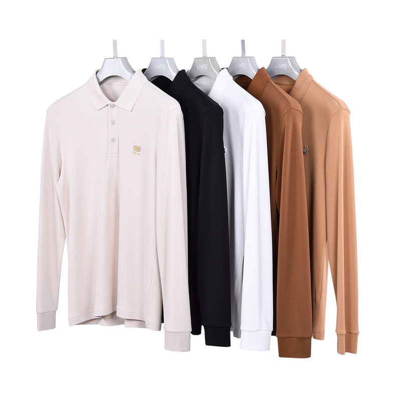 Anti-wrinkle polo T-shirt in wit lange mouw Custom logo stof Gewicht 170-210g