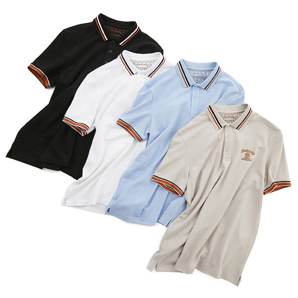 Slim fit polo shirt voor mannen in zwart met witte strepen en puff gedrukt ontwerp