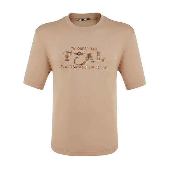 Voorkant Logo Borduurwerk Oversized T-shirt voor mannen Ronde nek T-shirt Anti-Schrink
