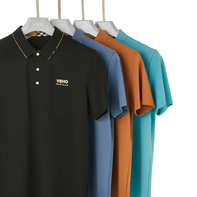 Groen drukken Poloshirts voor mannen van katoen voor kantoor Uniform gebreide anti-rimpel ontwerp