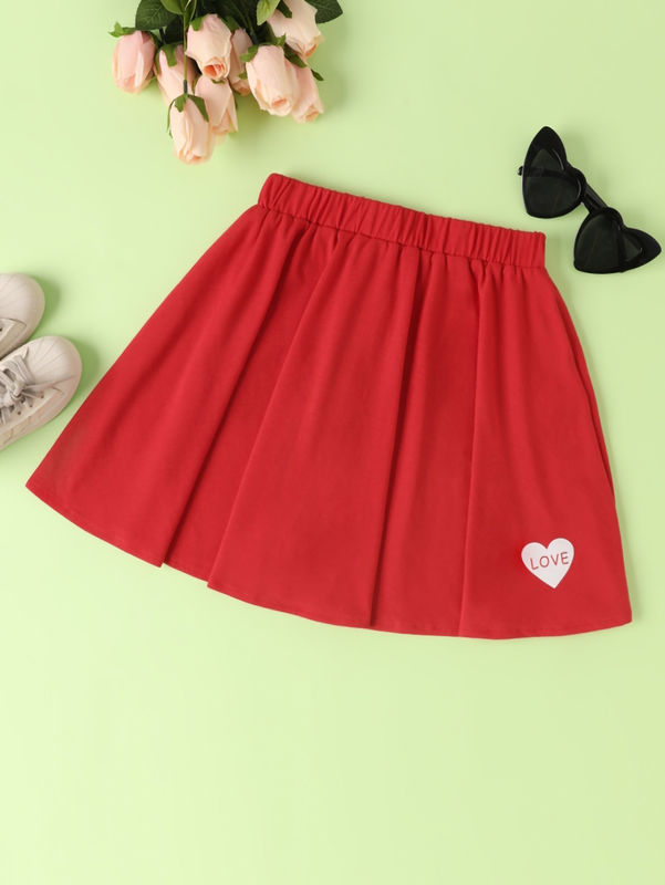 Meisjes Rood Korte Rokken En Dresses Met Liefde Hart Patroon In Polyester Spandex