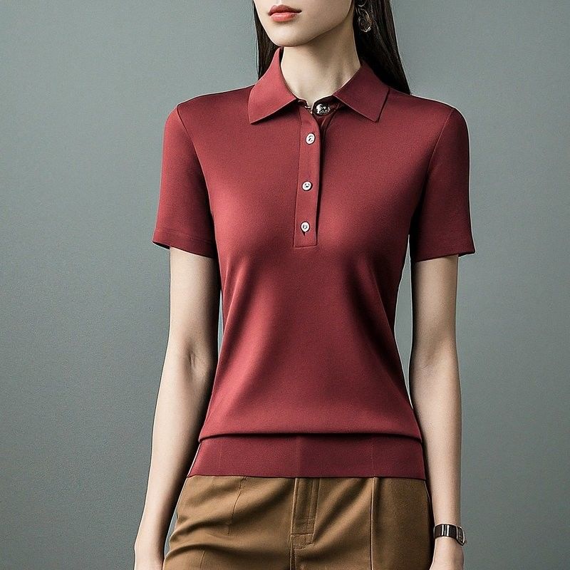 Gebreide korte mouwen dames polo shirts plain geverfde anti rimpel OEM ODM