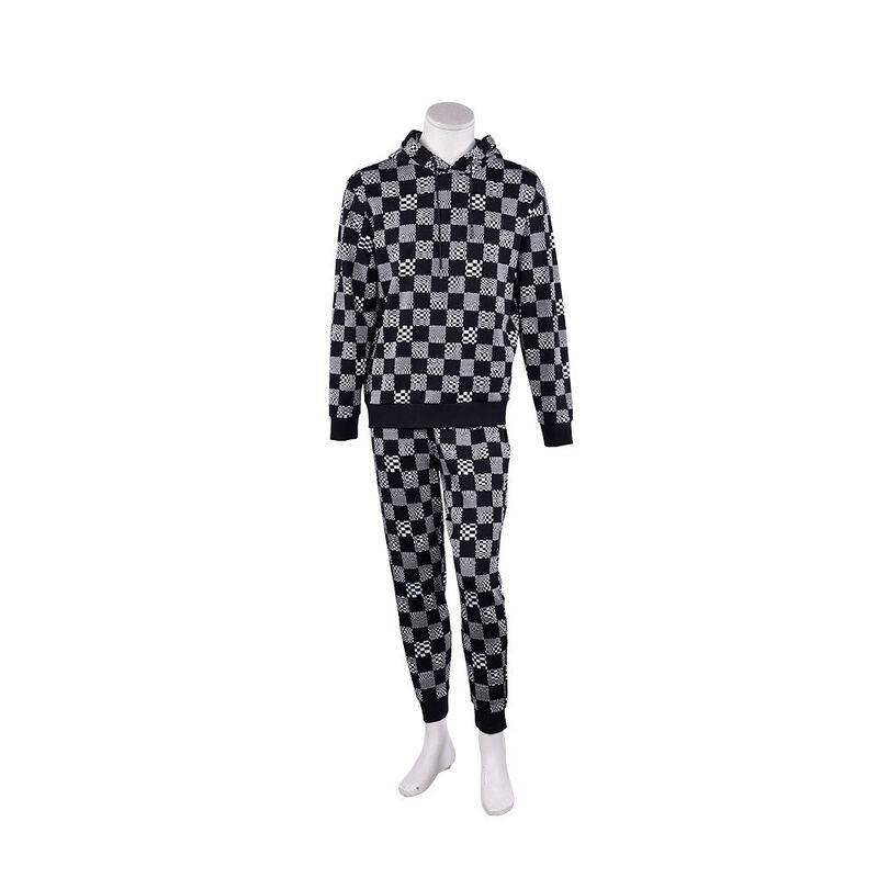 Modieuze huidvriendelijke schaakbord hoodie en joggingbroek Terry Jogger Sport Streetwear Trainingspak Set voor Heren