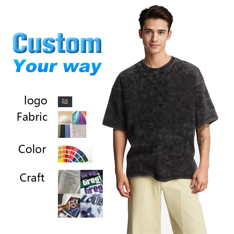 Custom Hip Hop Printing Puff Print Promotionele Outdoor Vintage Crew Neck High Street Wear Cotton Batik Acid Gewassen Mensen T-shirt