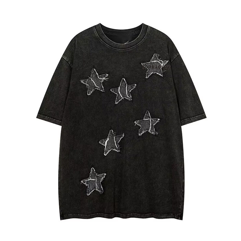 Custom Hoge Kwaliteit Streetwear Crew Neck T-shirt Applicatiepatches Borduurwerk Acid Washed Vintage T-shirt