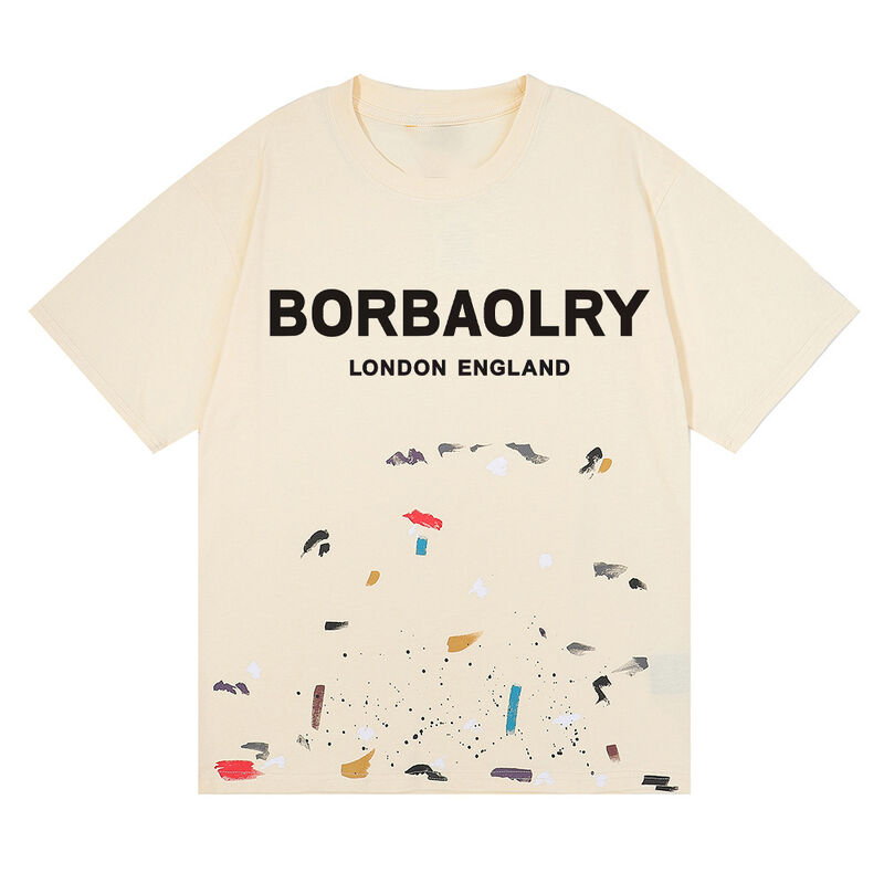 Custom Heren T-shirt met Zure Wassing Galerij Streetwear Graffiti Verfspatten Katoen Groothandel Effen Patroon Gebreid