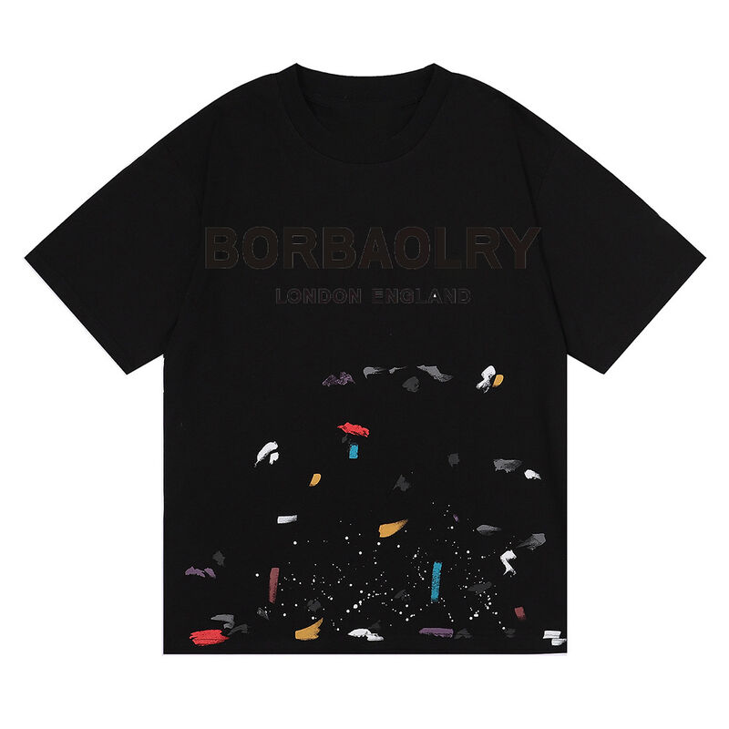 Custom Heren T-shirt met Zure Wassing Galerij Streetwear Graffiti Verfspatten Katoen Groothandel Effen Patroon Gebreid