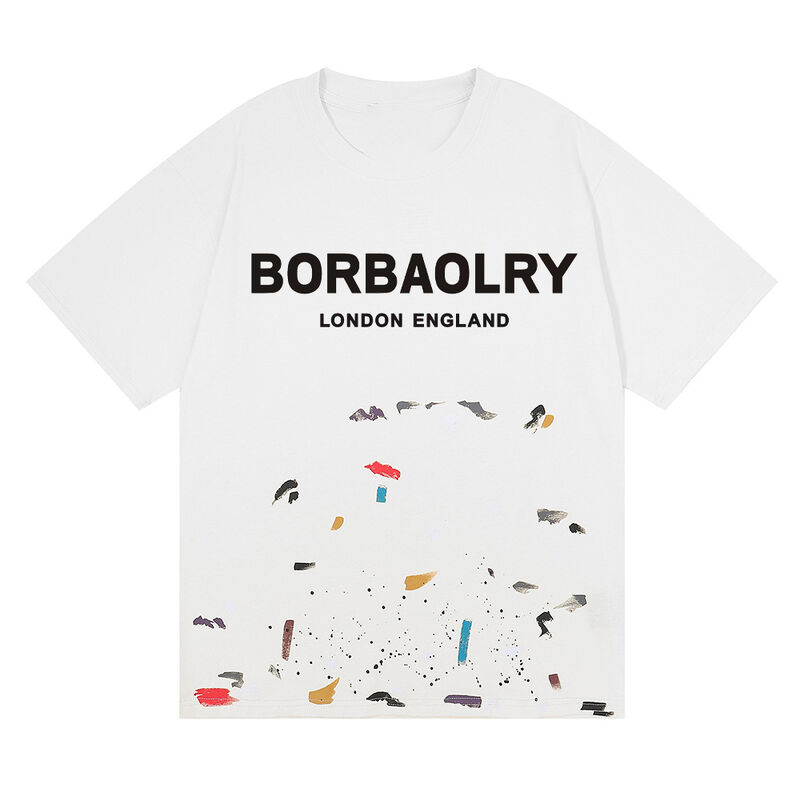 Custom Heren T-shirt met Zure Wassing Galerij Streetwear Graffiti Verfspatten Katoen Groothandel Effen Patroon Gebreid