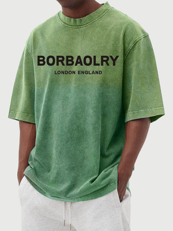 Gepersonaliseerde Street Men's Gewassen Gradient Kortmouw T-shirt Casual Men's Tops Zomerkleding Groothandel