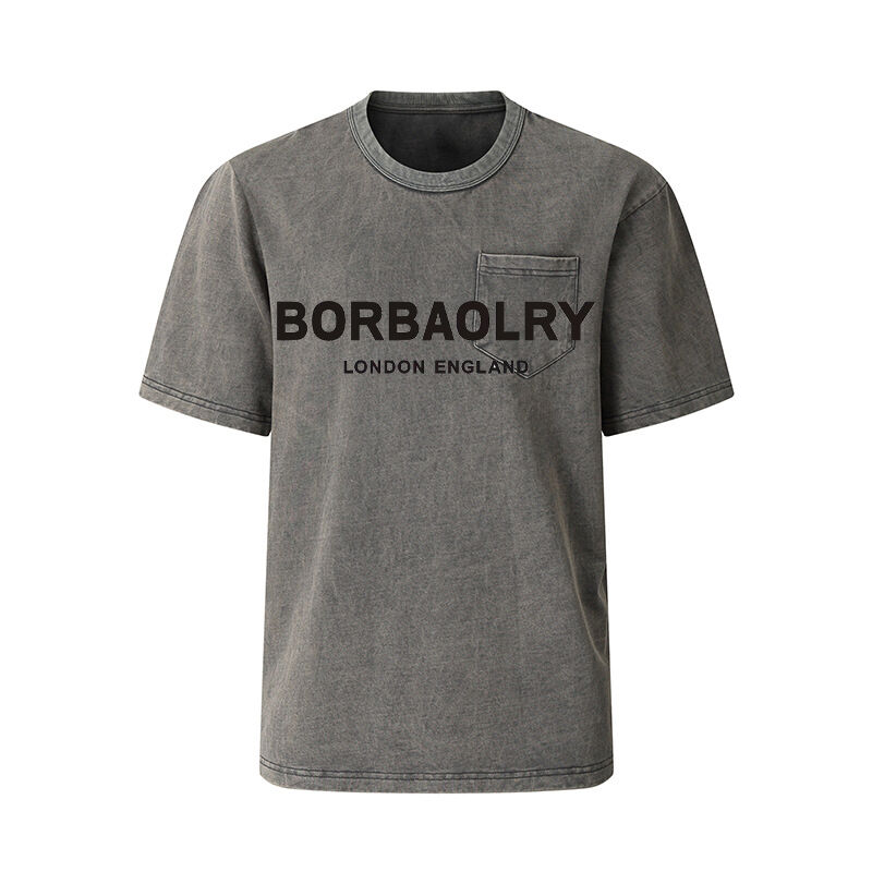 Groothandel Unisex Was Vintage Print Zomer T-shirts Zwaar Zwart Oversized Heren T-shirt