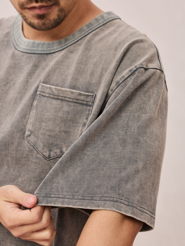 Groothandel Unisex Was Vintage Print Zomer T-shirts Zwaar Zwart Oversized Heren T-shirt