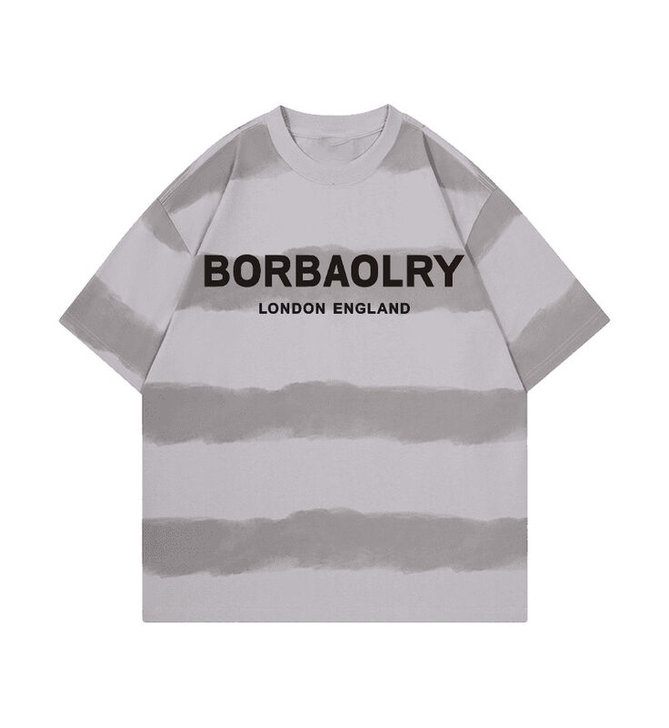 Groothandel 220g T-shirt katoen mode casual los gestreepte top stropdas gekleurde ambachtelijke neergedaalde schouders ronde nek korte mouw