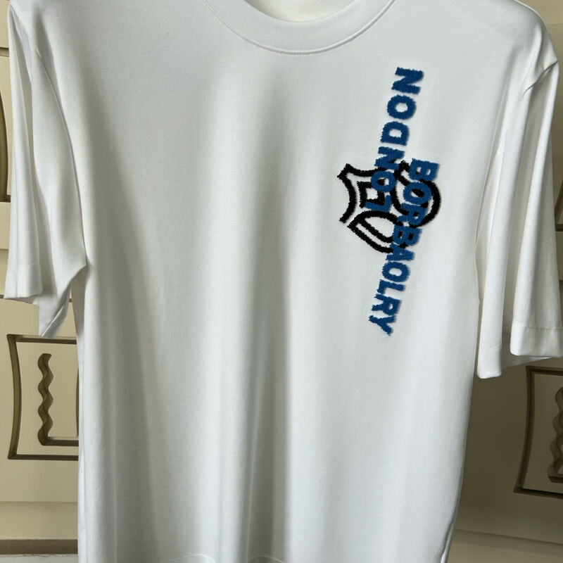 Heren Wit T-shirt, Flockprint Letters, Korte Mouwen Casual Top 100% Katoen Heren T-shirt