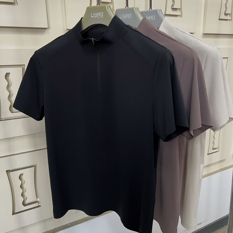 Heren T-shirt met hoge hals, korte mouwen, stretch, sneldrogend en ademend materiaal voor buitensporten