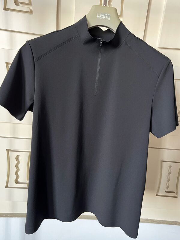 Heren T-shirt met hoge hals, korte mouwen, stretch, sneldrogend en ademend materiaal voor buitensporten