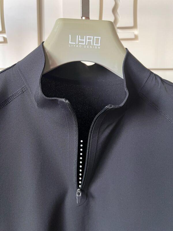 Heren T-shirt met hoge hals, korte mouwen, stretch, sneldrogend en ademend materiaal voor buitensporten