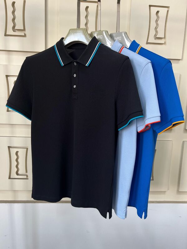 Heren polo shirts met contrast trim & textured design 100% katoen piqué hoogwaardige T-shirt fabriek mannen polo T-shirt