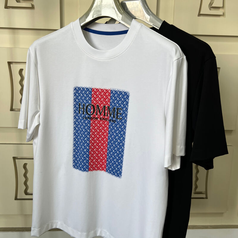 Crew Neck T-shirt met Borduurwerk | Luxe Ronde Hals T-shirt voor Heren met 3D Letter & Patroon Design, Jersey Fabrikant