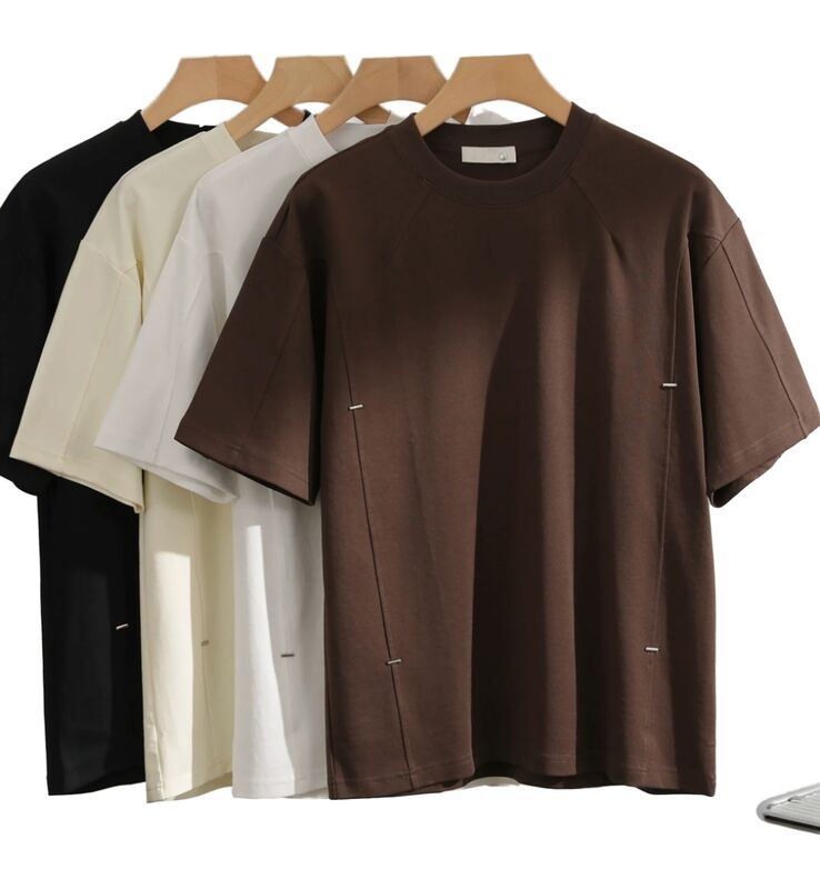 Aanpasbaar Herenlosvallend Kort T-shirt Comfortabele Vintage Stijl Eenvoudig Effen Kleur Casual Kleding