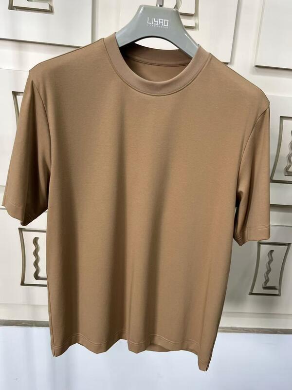 Aanpasbaar Herenlosvallend Kort T-shirt Comfortabele Vintage Stijl Eenvoudig Effen Kleur Casual Kleding