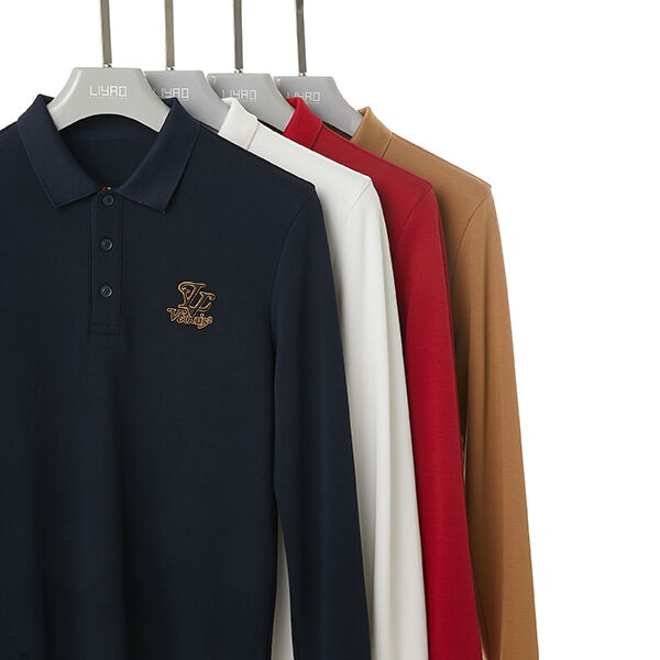 Hoge elasticiteit Huidvriendelijke Mode Effen Katoenen Kleding met Lange Mouwen T-shirts Herenkleding Poloshirts Hoge Kwaliteit
