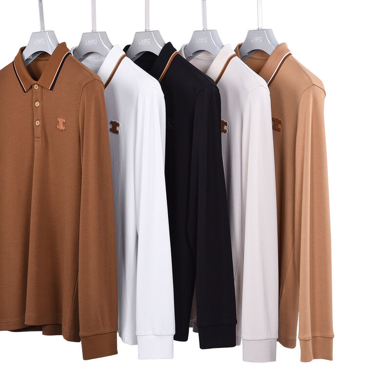 Warm verkopen Design Anti-Pilling Gewone kleur Nieuwe lange mouwen polo shirts Contrast kraag Design Custom Logo