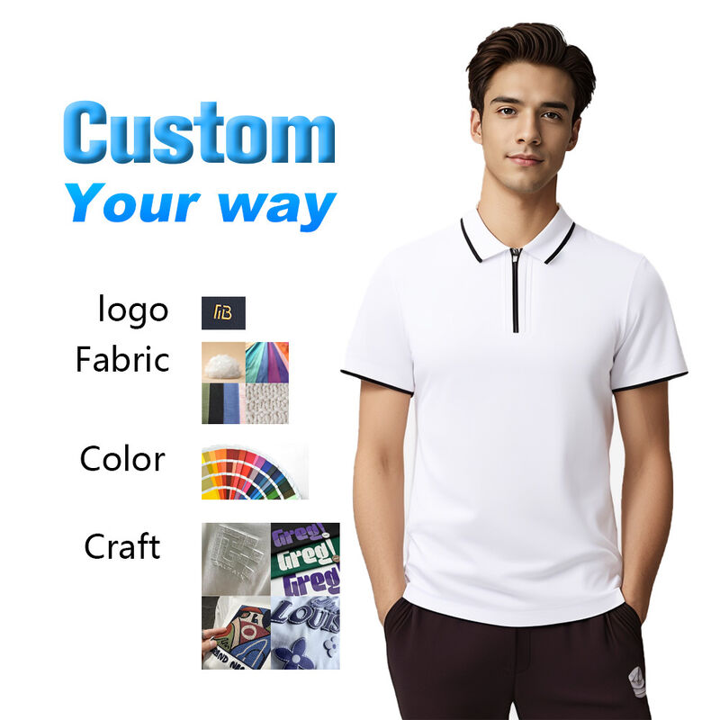 Mensen katoenen polo golf T-shirt Custom Low MOQ Half-Zip stijl korte mouw ademend gebreide stof karakterpatroon