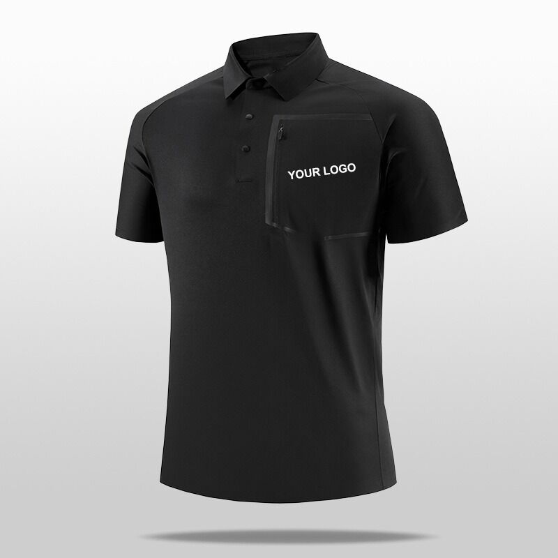 Heren 100% Polyester Poloshirt met korte mouwen, opstaande kraag, klepzak, sneldrogend, hoge kwaliteit, anti-pilling gebreid ontwerp