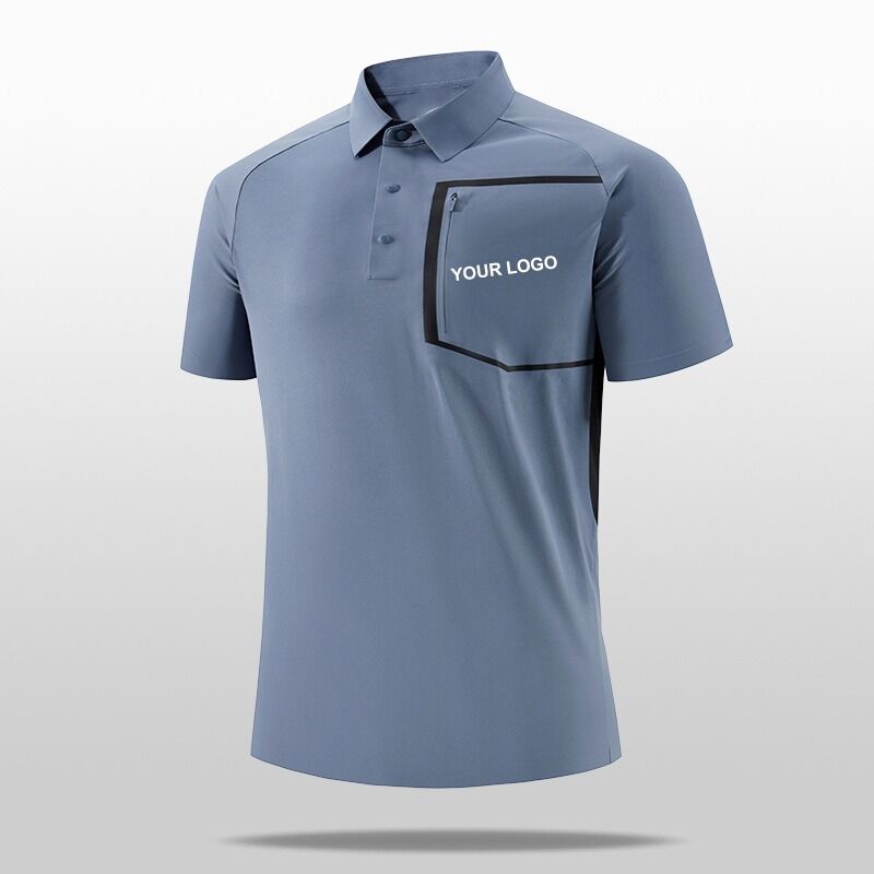 Heren 100% Polyester Poloshirt met korte mouwen, opstaande kraag, klepzak, sneldrogend, hoge kwaliteit, anti-pilling gebreid ontwerp
