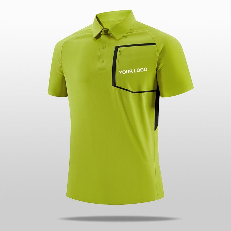 Heren 100% Polyester Poloshirt met korte mouwen, opstaande kraag, klepzak, sneldrogend, hoge kwaliteit, anti-pilling gebreid ontwerp