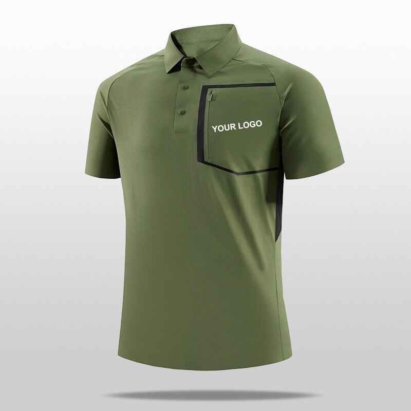 Heren 100% Polyester Poloshirt met korte mouwen, opstaande kraag, klepzak, sneldrogend, hoge kwaliteit, anti-pilling gebreid ontwerp