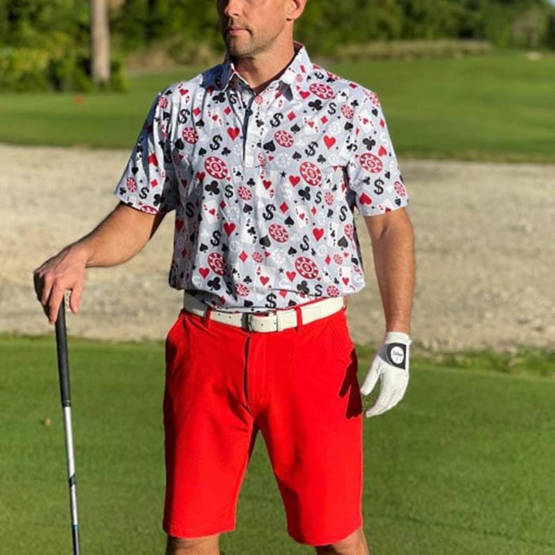 OEM Hoge Kwaliteit Heren Poker Black Jack Golf Korte Mouwen 4-Way Stretch Lichtgewicht Sneldrogend Golf Poloshirt Met Logo Op Maat