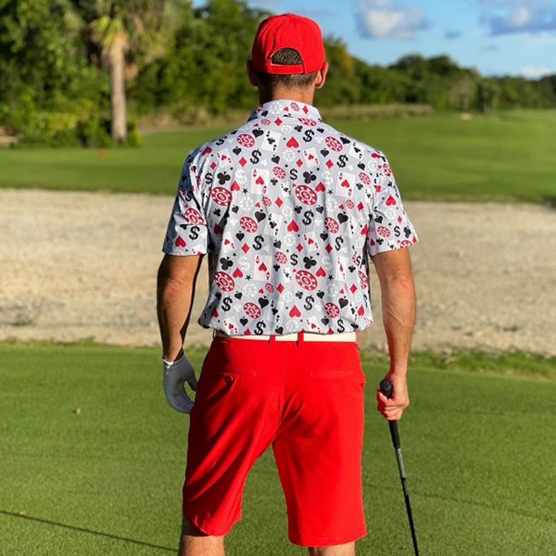 OEM Hoge Kwaliteit Heren Poker Black Jack Golf Korte Mouwen 4-Way Stretch Lichtgewicht Sneldrogend Golf Poloshirt Met Logo Op Maat