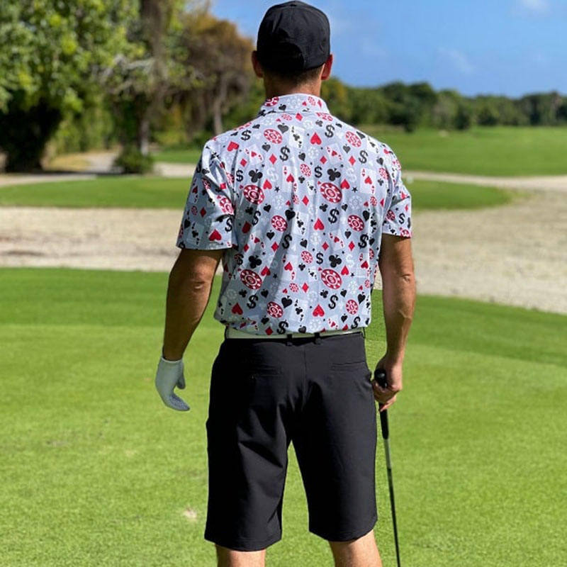 OEM Hoge Kwaliteit Heren Poker Black Jack Golf Korte Mouwen 4-Way Stretch Lichtgewicht Sneldrogend Golf Poloshirt Met Logo Op Maat