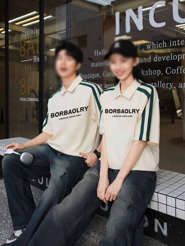 Zomer Mensen korte mouw voor polo shirt American High Street Style kraag Halve mouw T-shirt Stijlvolle gebreide brief